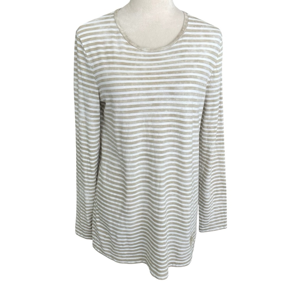 Burberry‎ Brit Stripes Top Women M Embroidered Logo Neutral Classic Effortless